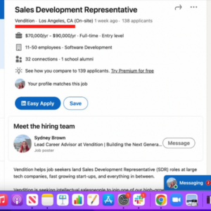 LinkedIn screenshot highlighting where the company name is in the job posting